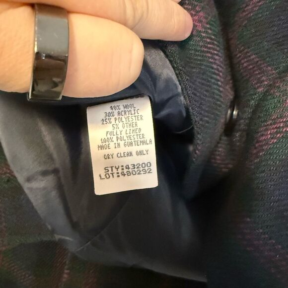 Vintage Requirements Plaid Navy Purple Blazer Jacket Size 18 - Picture 5 of 7